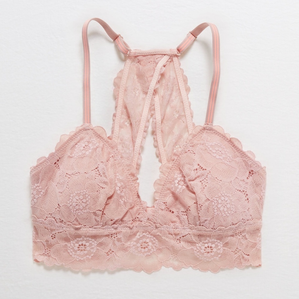 Aerie AE Poppy Lace Padded Bralette Light Pink